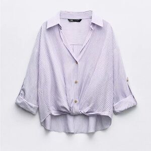 Zara Shirt Purple Striped Knot Blouse Lightweight Top NEW w Tags Size XL 12, 14